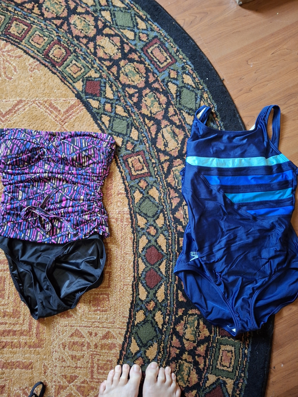 St. John's Bay Blue One-Piece Swimsuit with Aqua Stripe Accents (Swi105)